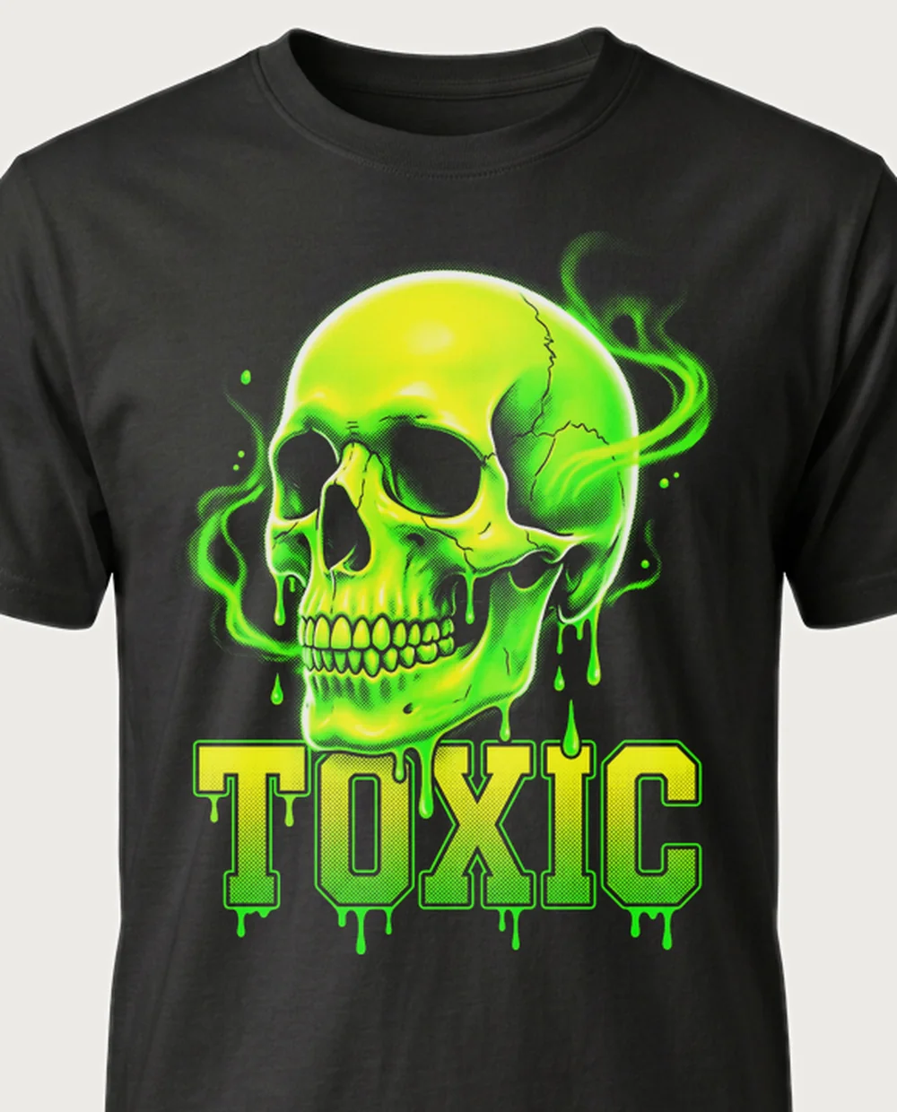 TOXIC melting skull — Acid Toxic on a black tee