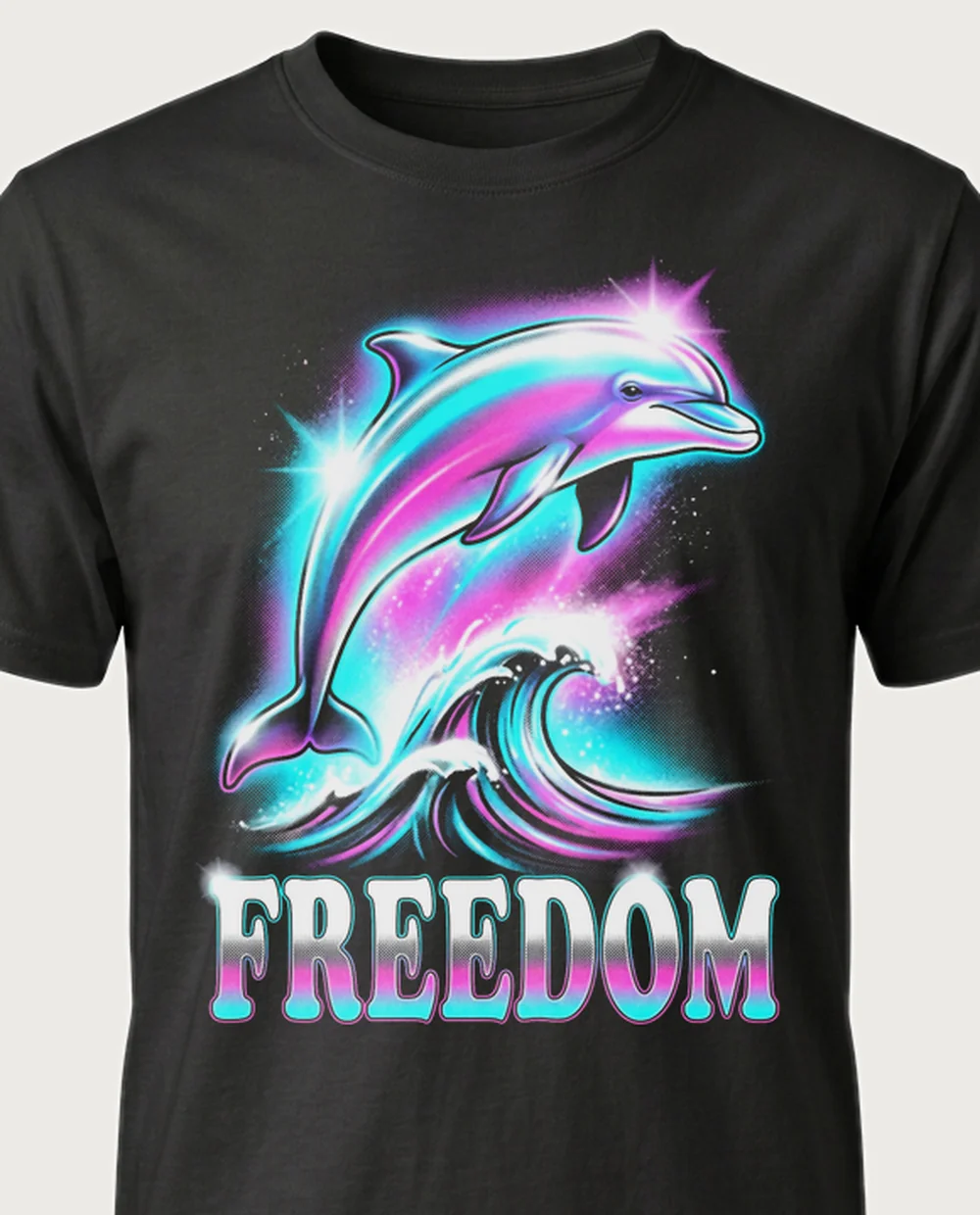 FREEDOM dolphin — Airbrush on a black tee