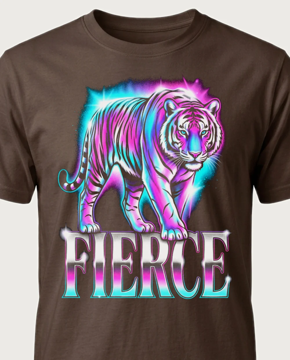 FIERCE tiger — Airbrush on a chocolate tee