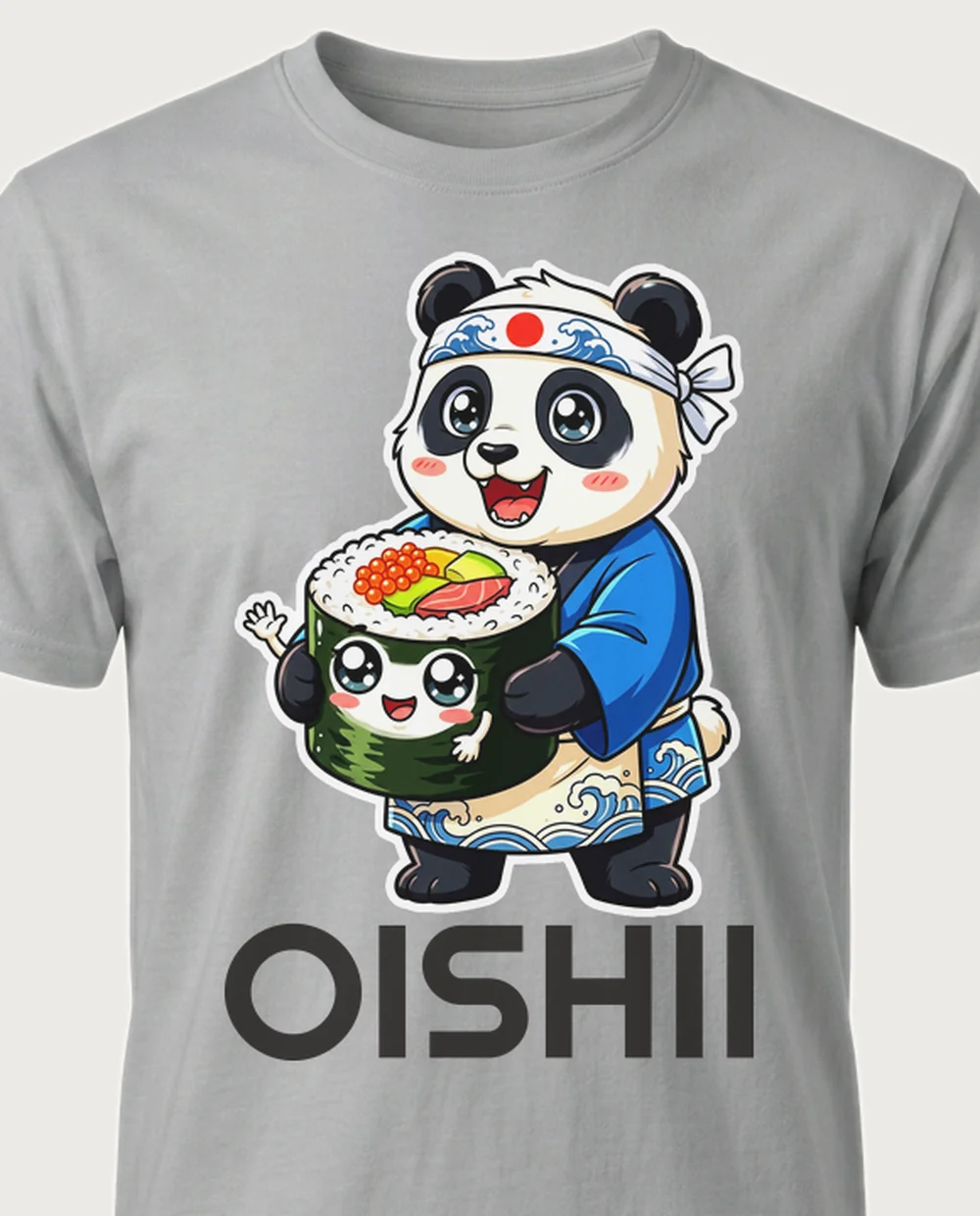 OISHII sushi panda — Retro Anime on a sport grey tee