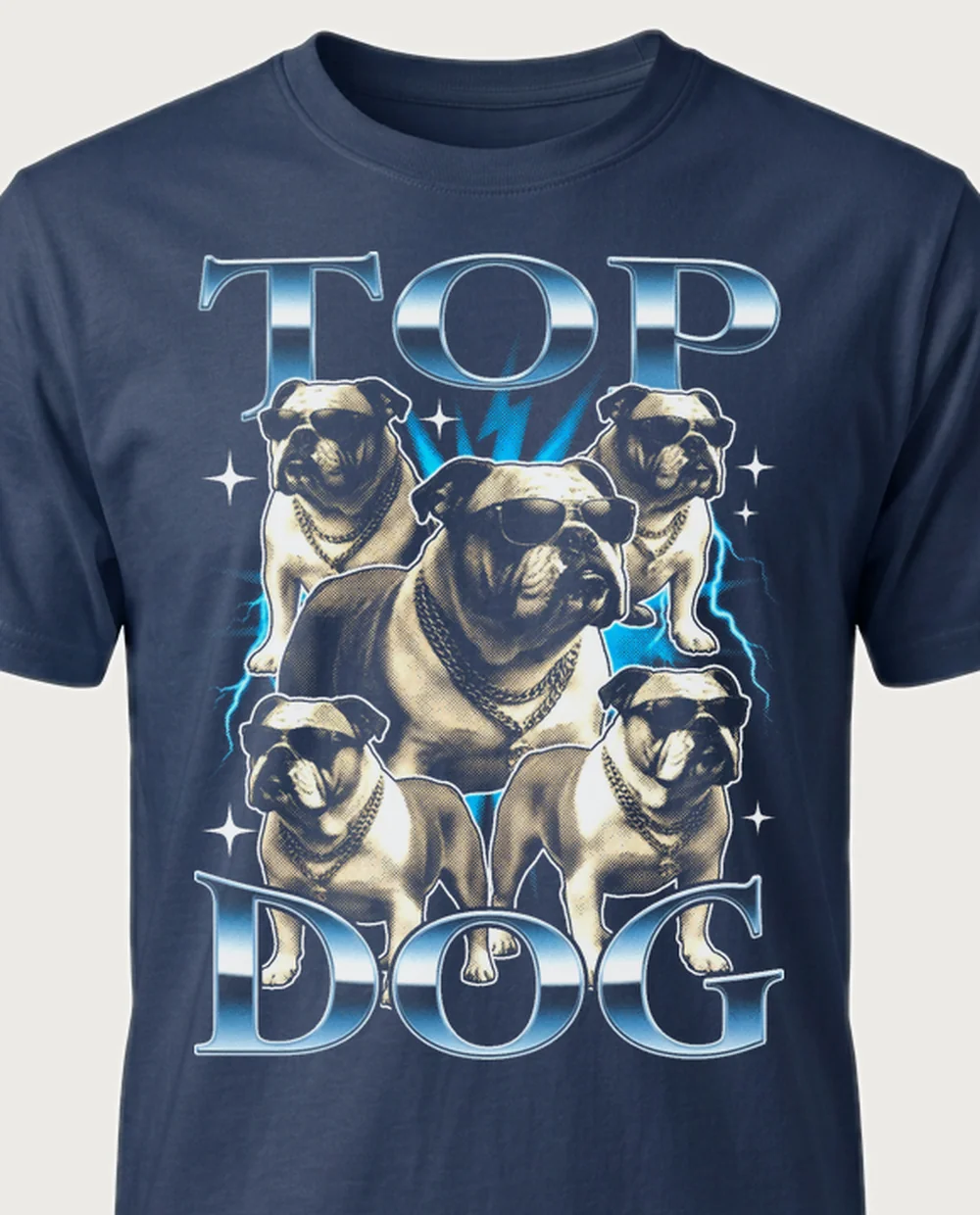 TOP DOG bulldog — 90s Bootleg Photo on a navy tee