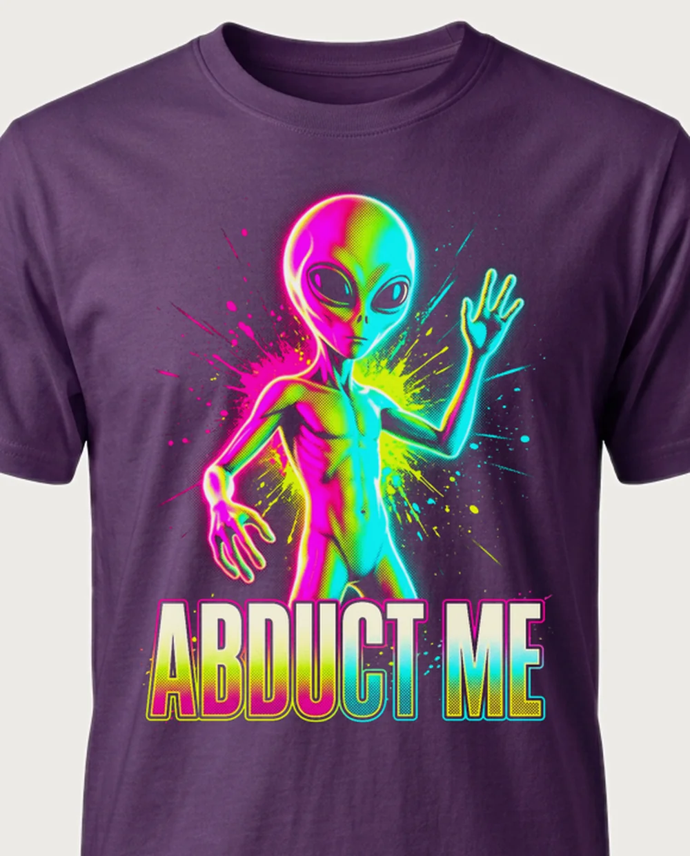 ABDUCT ME alien — Bootleg Rave on a purple tee