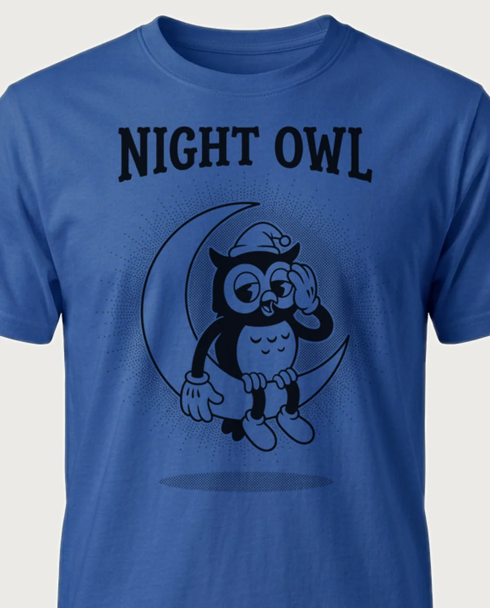 NIGHT OWL owl — 1920s Cartoon on a royal blue tee