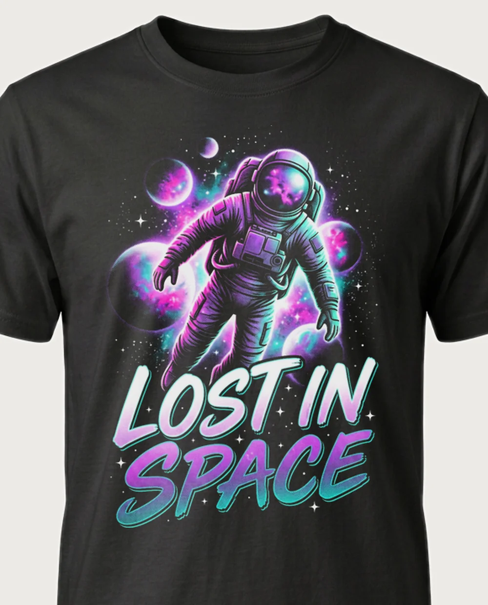LOST IN SPACE astronaut — Cosmic on a black tee