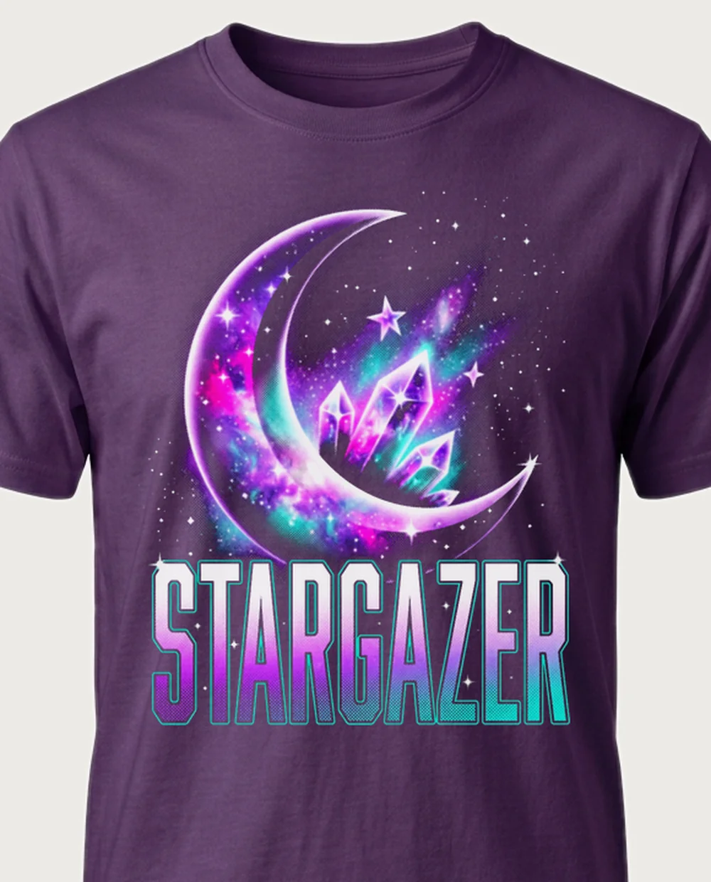 STARGAZER moon — Cosmic on a purple tee