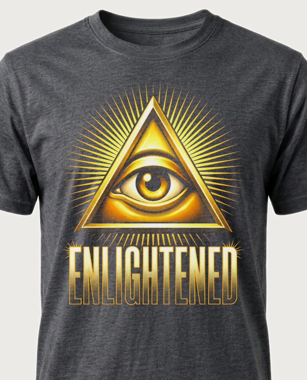ENLIGHTENED all-seeing eye — Divine Gold on a dark heather tee