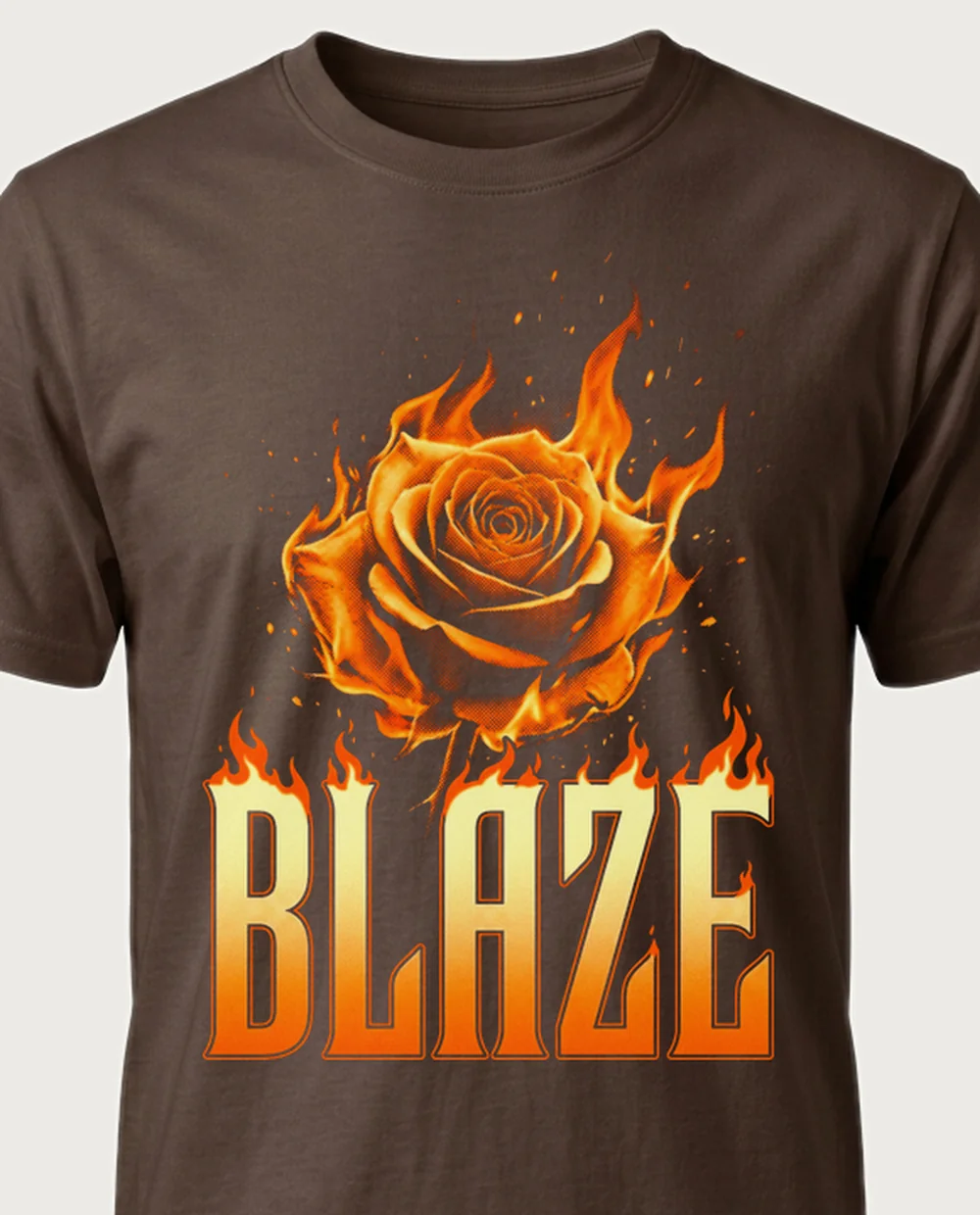 BLAZE rose — Fire on a chocolate tee