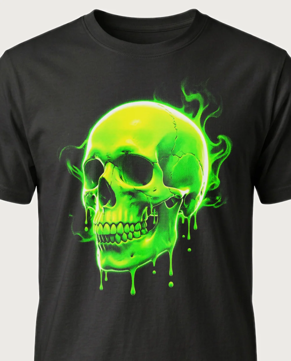 Melting skull — Acid Toxic graphic on a black tee
