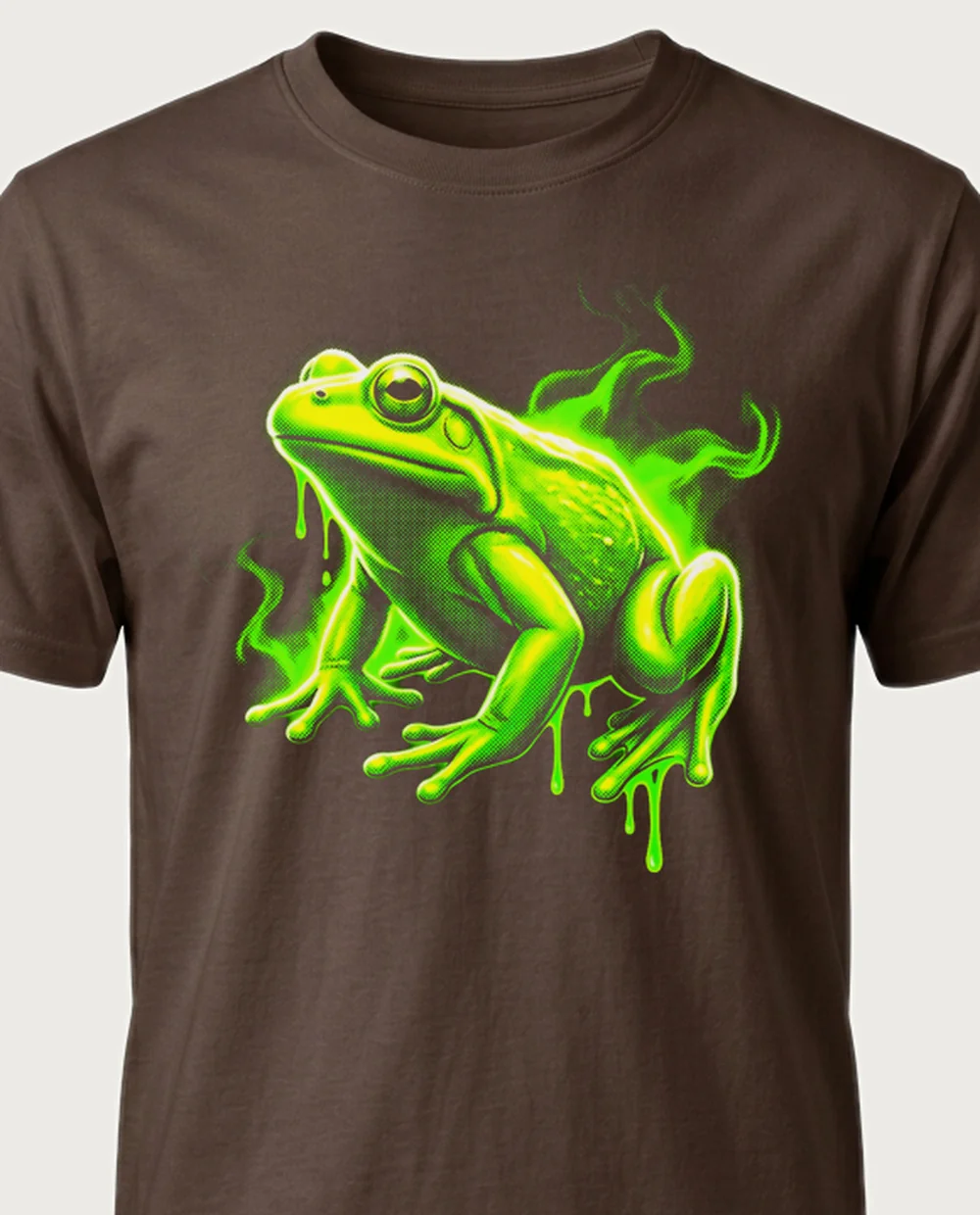Mutant frog — Acid Toxic graphic on a chocolate tee