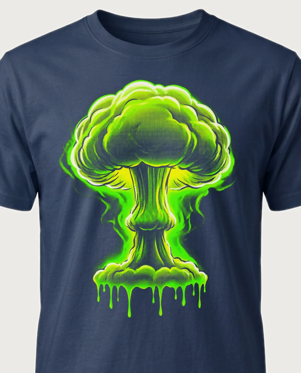 Mushroom cloud — Acid Toxic graphic on a navy tee