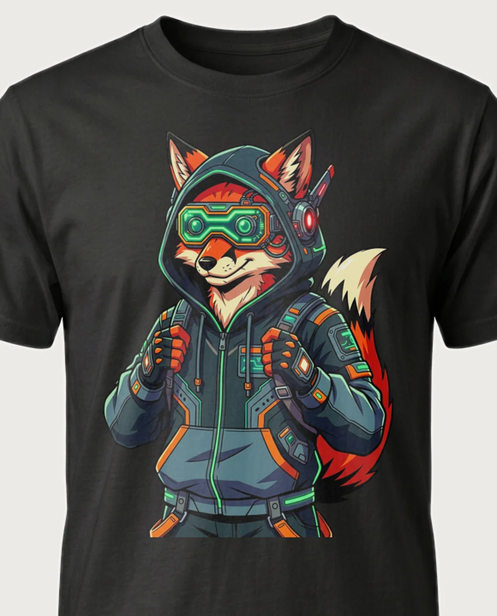 Cyber fox — Retro Anime graphic on a black tee