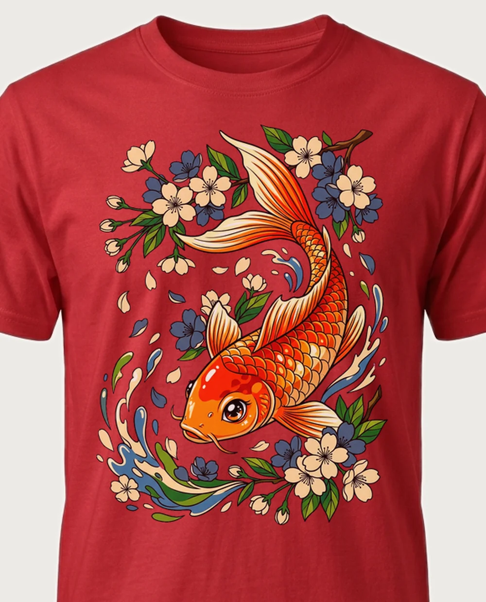 Koi fish — Retro Anime graphic on a red tee