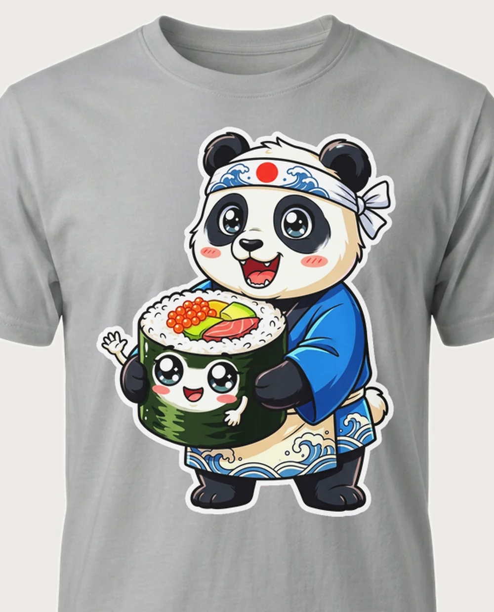 Sushi panda — Retro Anime graphic on a sport grey tee