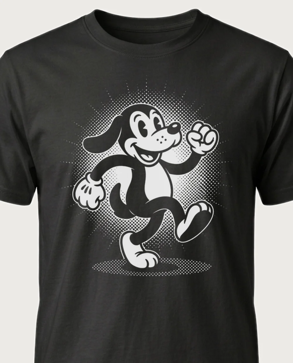 Dancing dog — 1920s Cartoon graphic on a black tee