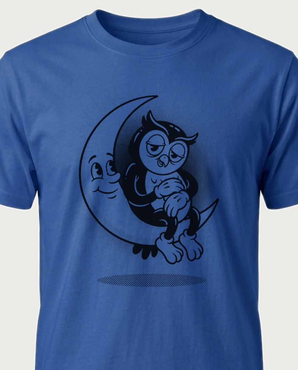 Night owl — 1920s Cartoon graphic on a royal blue tee