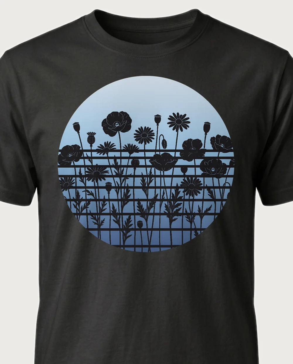 Arctic wildflowers — Sliced Sun on a black tee
