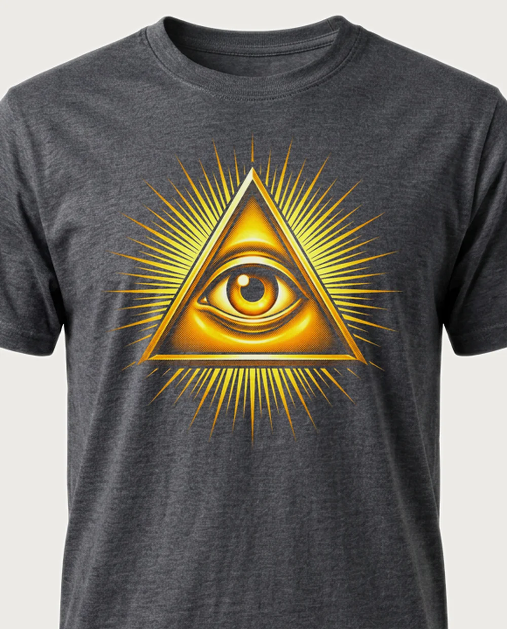 All-seeing eye — Divine Gold graphic on a dark heather tee