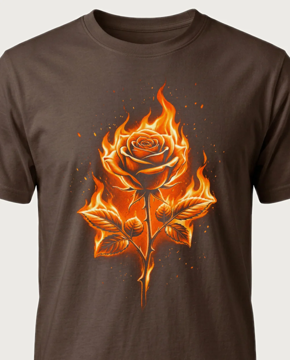 Rose — Fire graphic on a chocolate tee