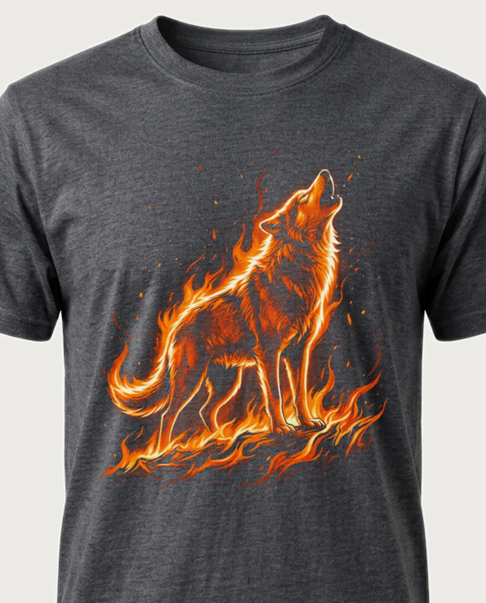 Wolf — Fire graphic on a dark heather tee
