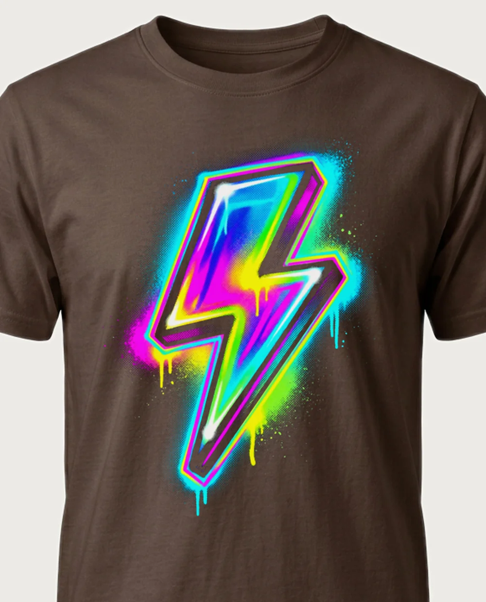 Lightning bolt — Graffiti graphic on a chocolate tee