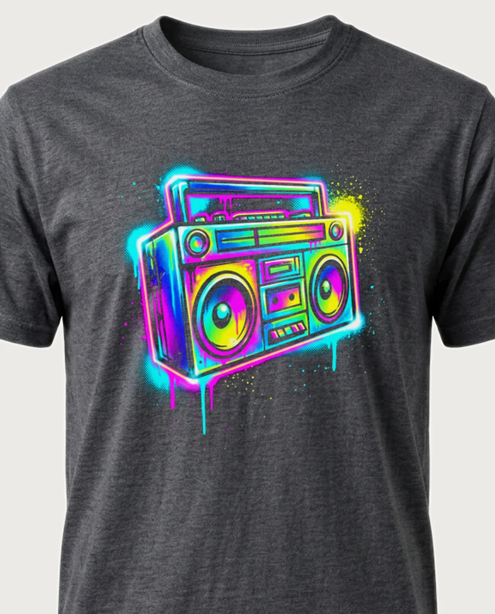 Boombox — Graffiti graphic on a dark heather tee
