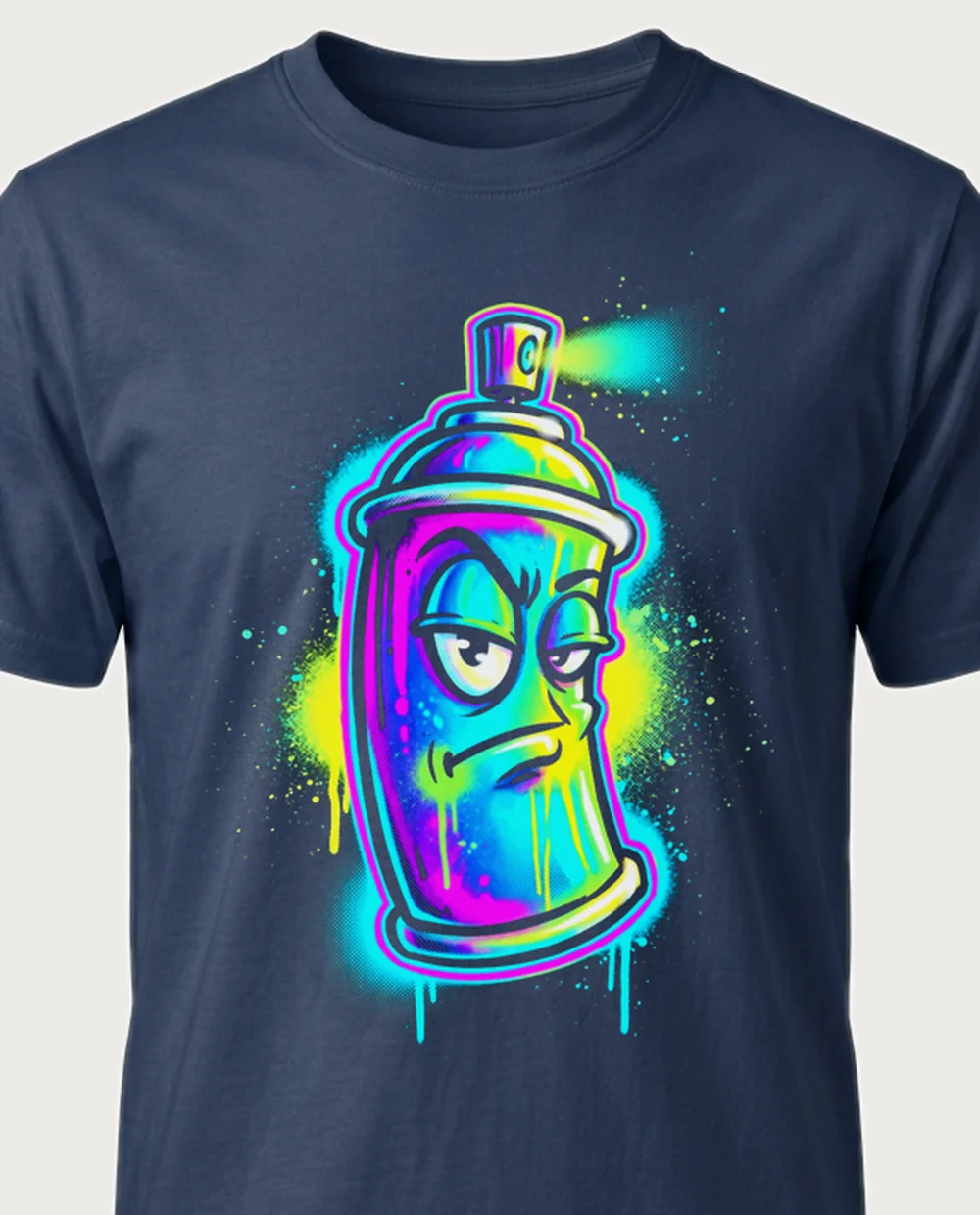 Spray can — Graffiti graphic on a navy tee