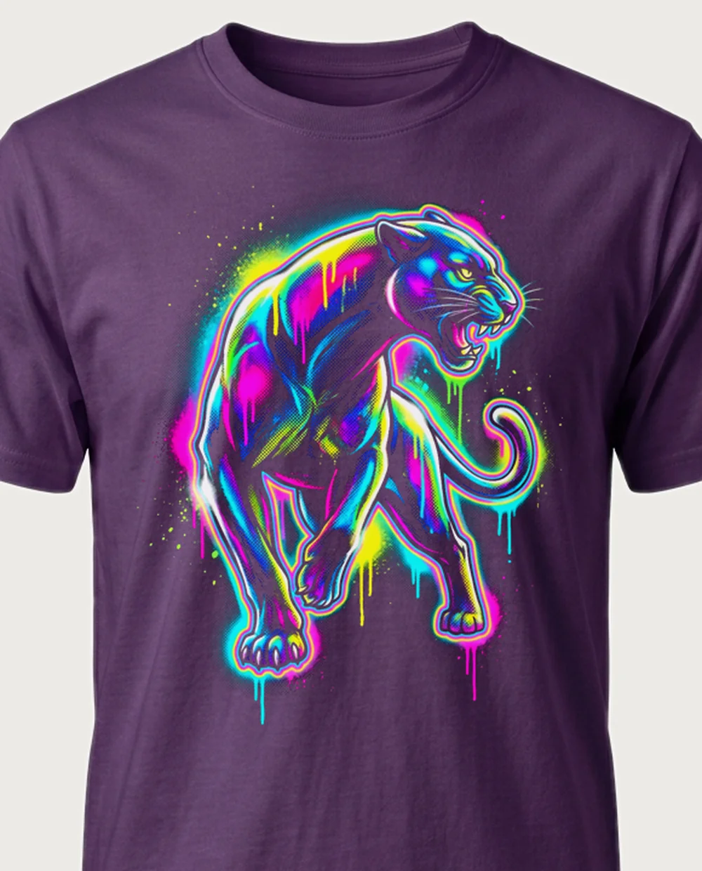 Panther — Graffiti graphic on a purple tee