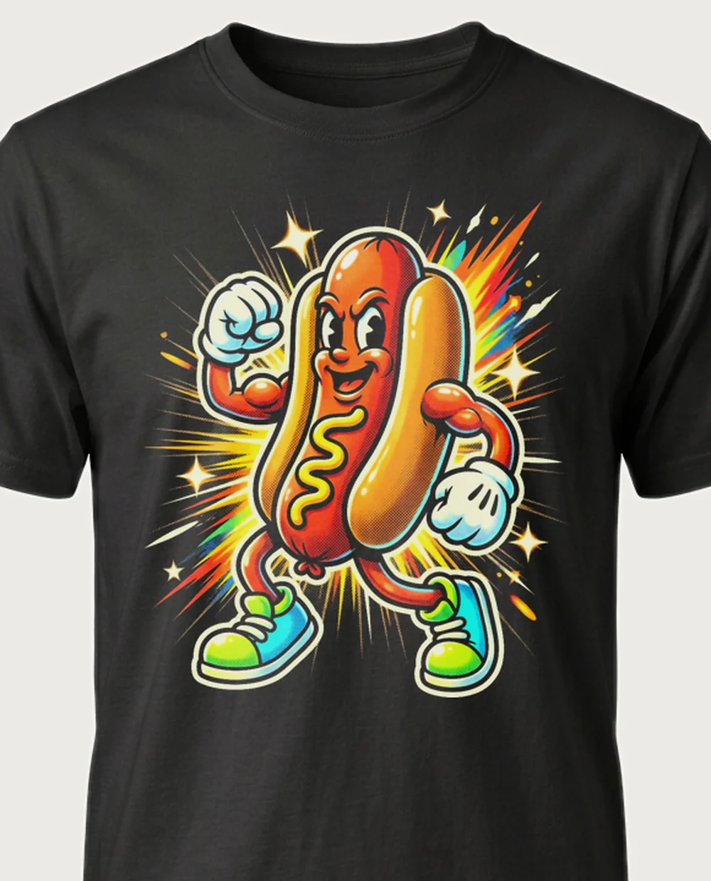 Hot-dog mascot — Mascot graphic on a black tee