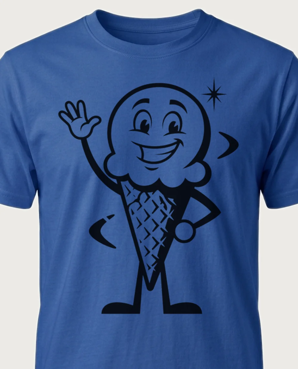 Ice cream — 50s Mascot graphic on a royal blue tee