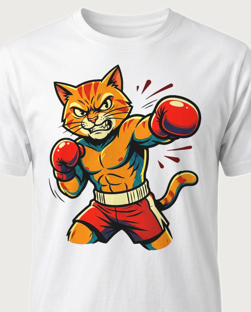 Boxer cat — Pop Art Comic graphic on a white tee