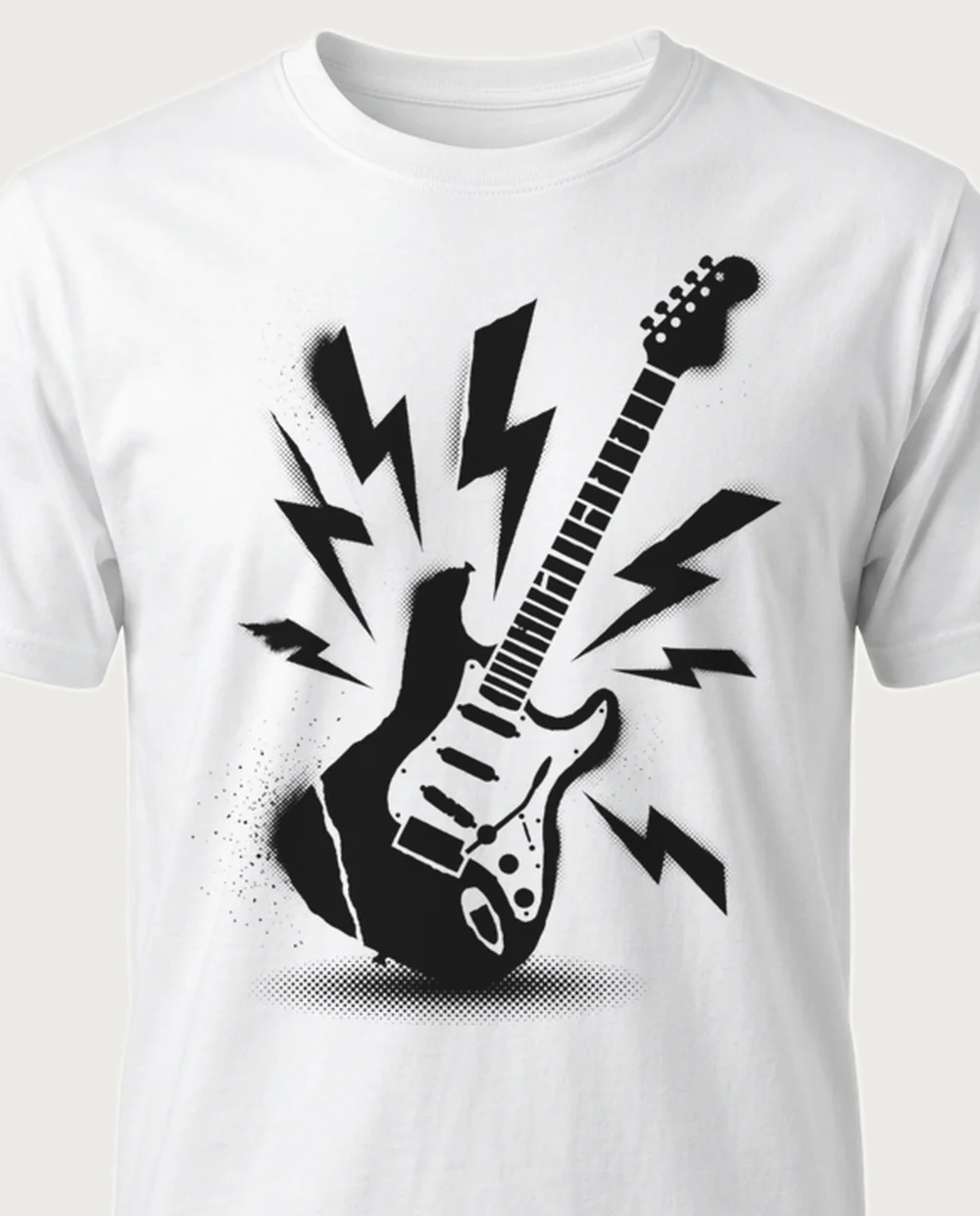 Electric guitar — Punk Stencil graphic on a white tee
