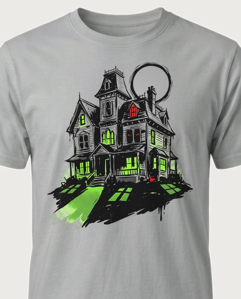 Haunted house — Retro Horror graphic on a sport grey tee