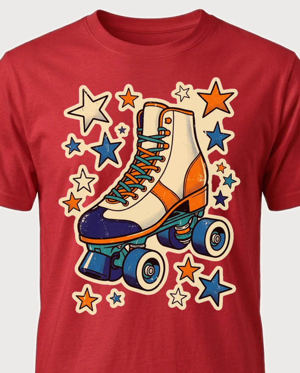 Roller skate — Retro Print graphic on a red tee