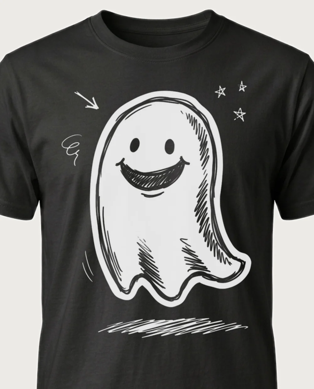 Ghost — Sketch Doodle graphic on a black tee