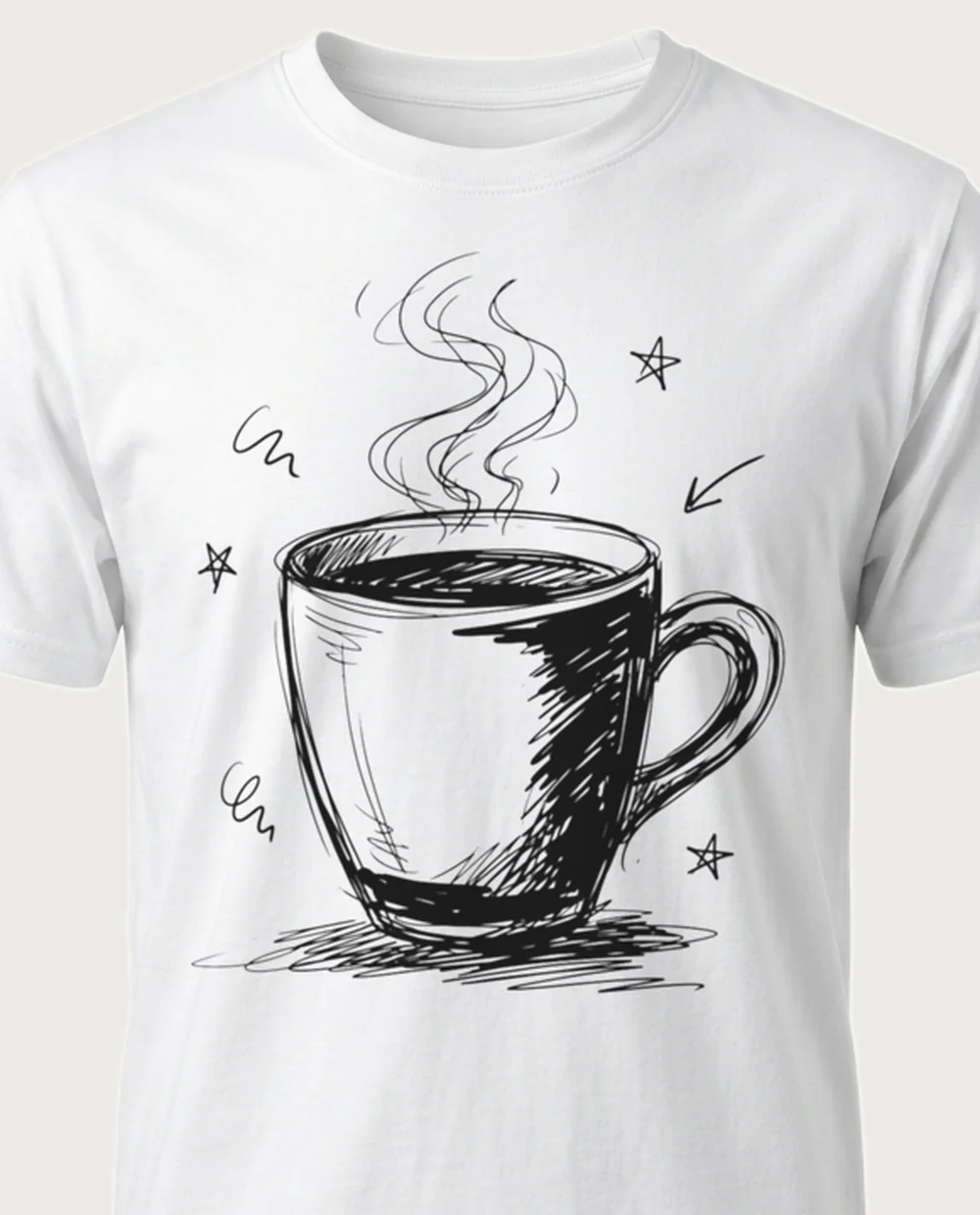 Coffee cup — Sketch Doodle graphic on a white tee