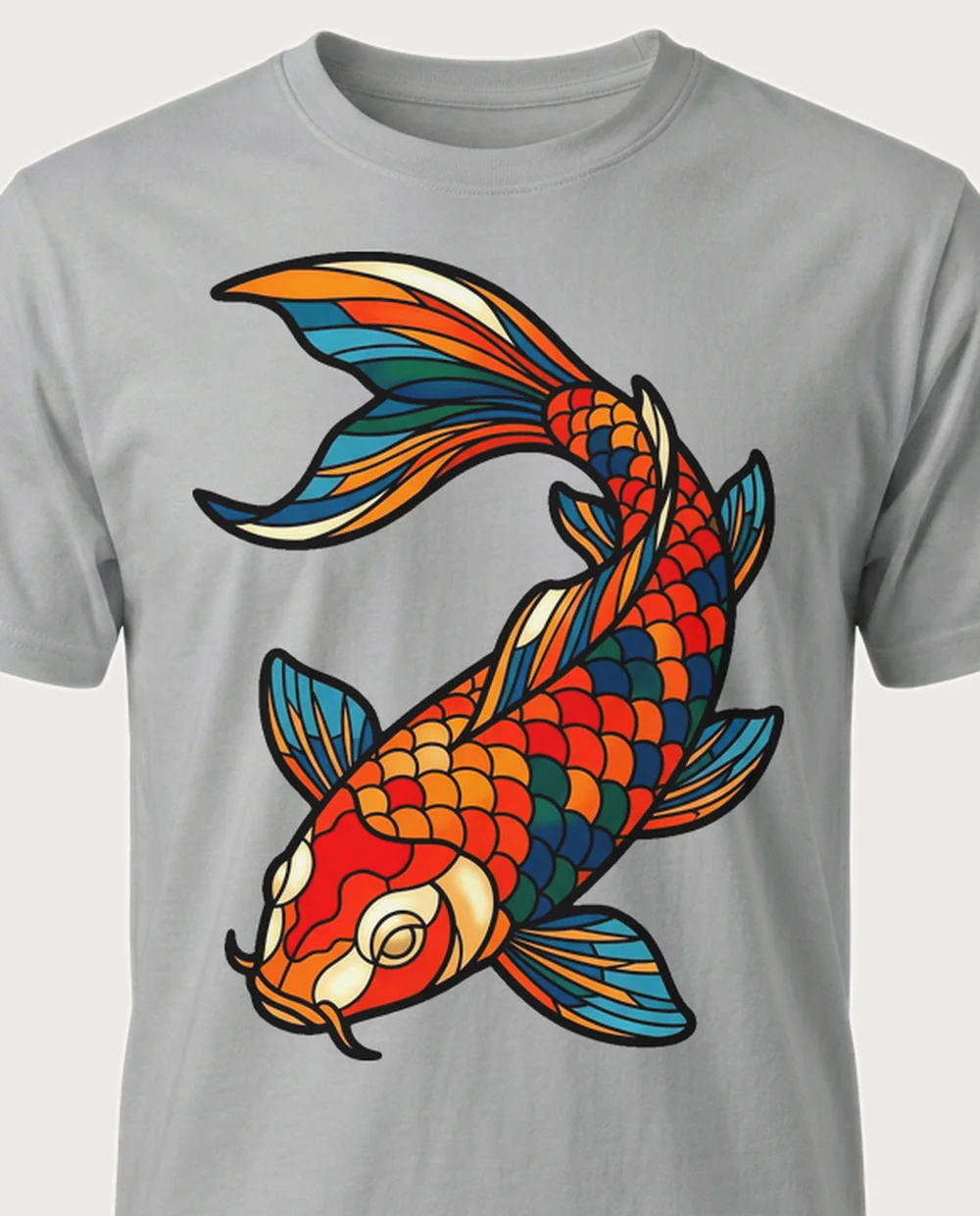 Koi — Stained Glass graphic on a sport grey tee