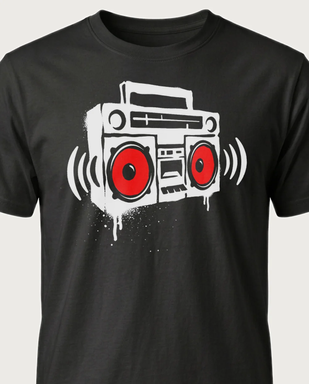 Boombox — Street Stencil graphic on a black tee