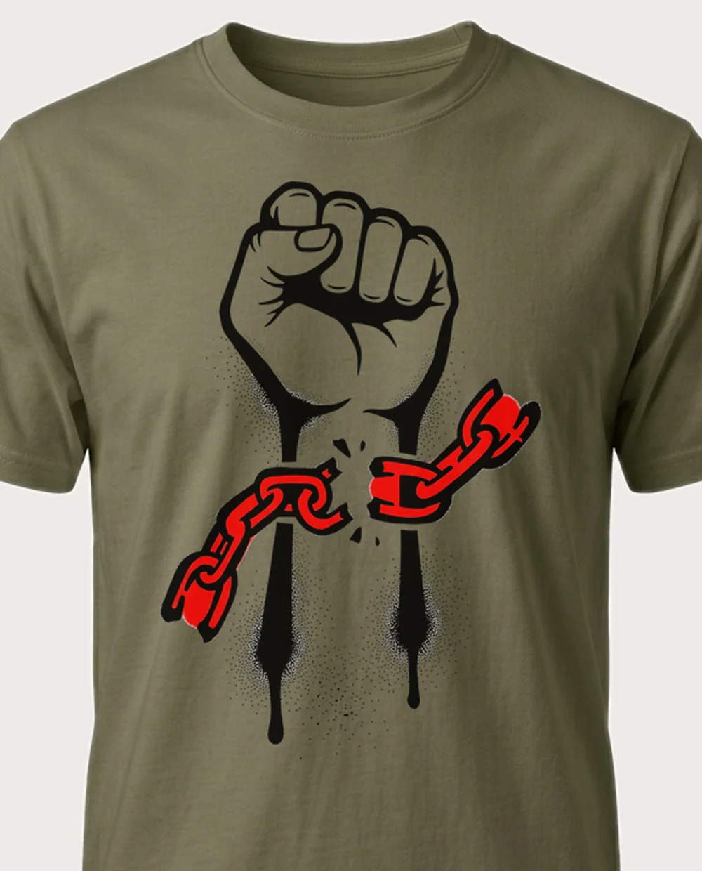 Fist & chain — Street Stencil graphic on a military-green tee