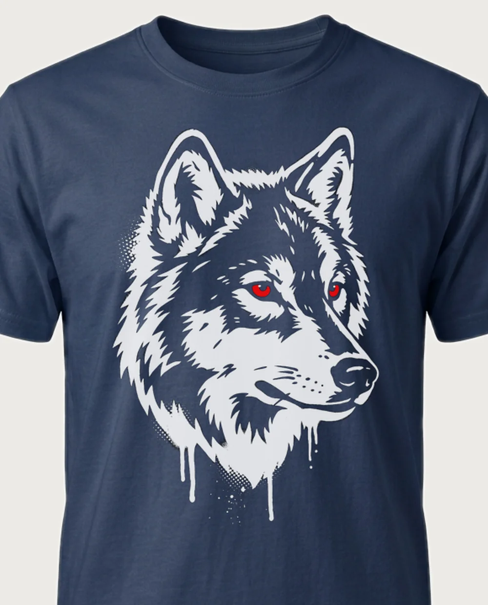 Wolf head — Street Stencil graphic on a navy tee