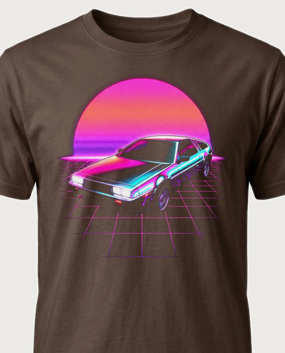 Sports car — Vaporwave graphic on a chocolate tee