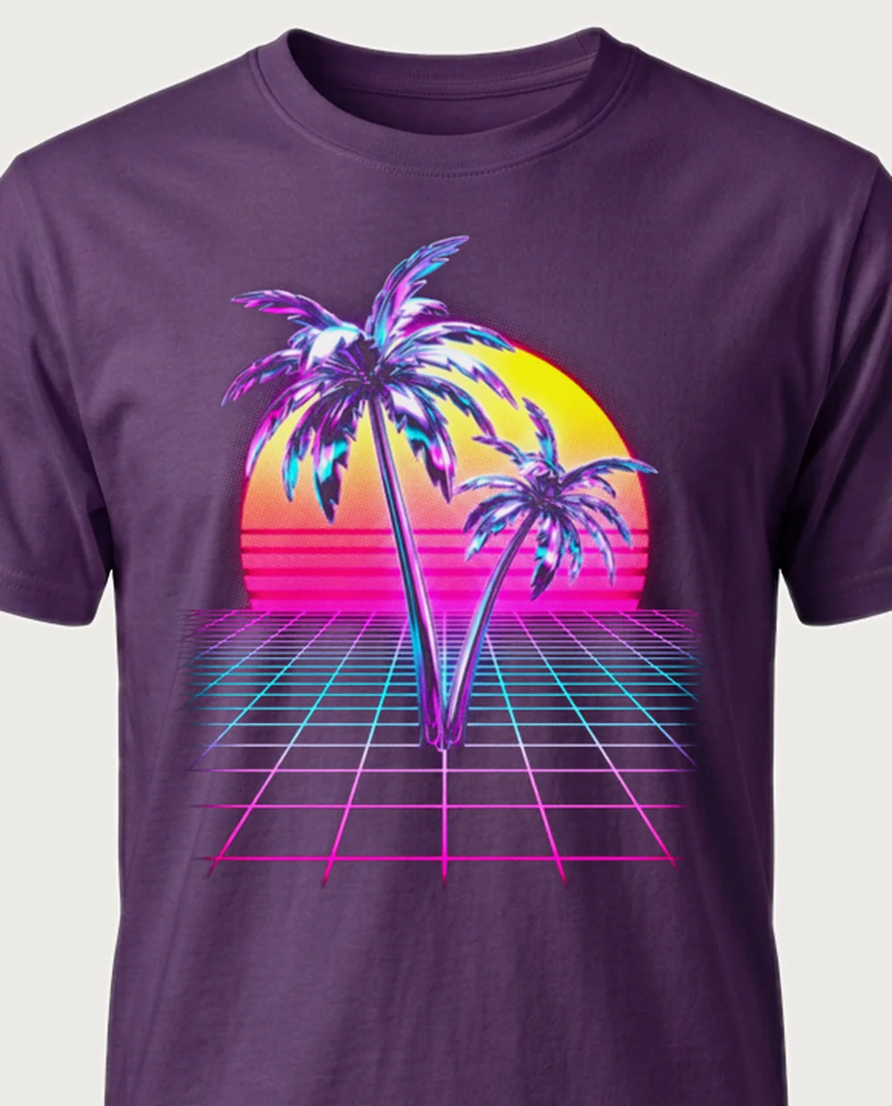 Palm sunset — Vaporwave graphic on a purple tee