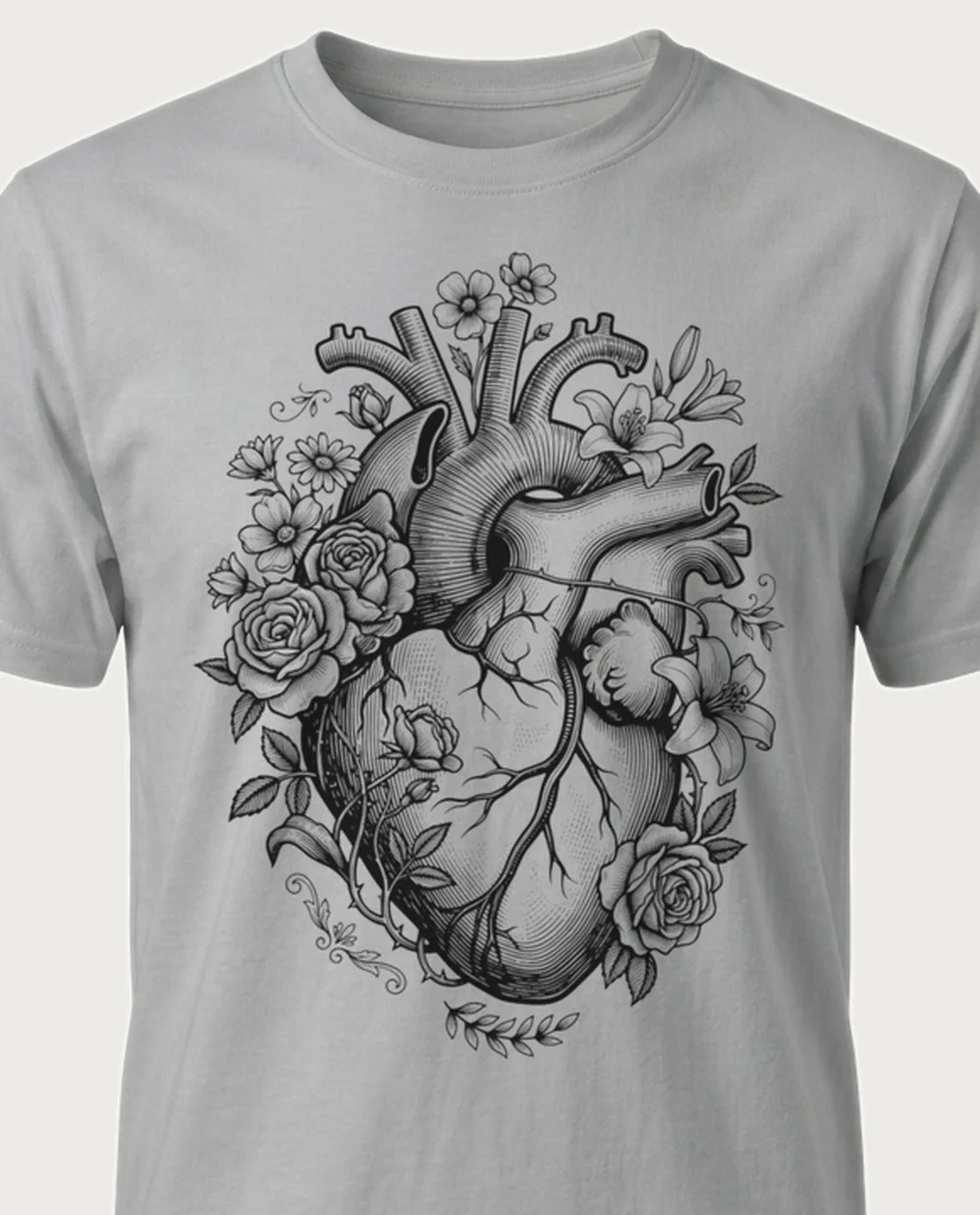 Heart — Vintage Engraving graphic on a sport grey tee