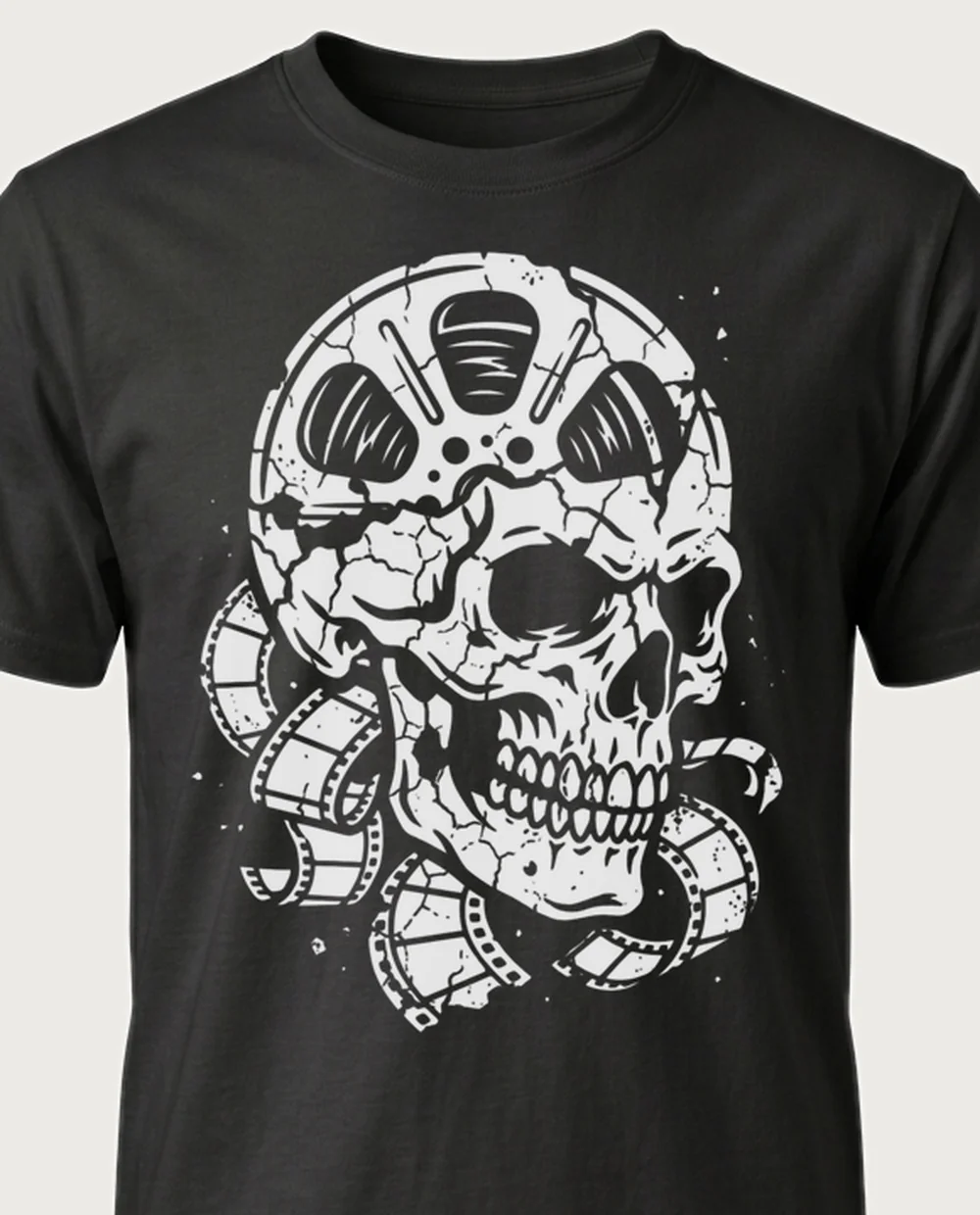 Skull & reel — Vintage Grunge graphic on a black tee