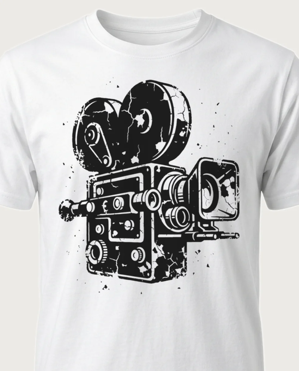 Movie camera — Vintage Grunge graphic on a white tee