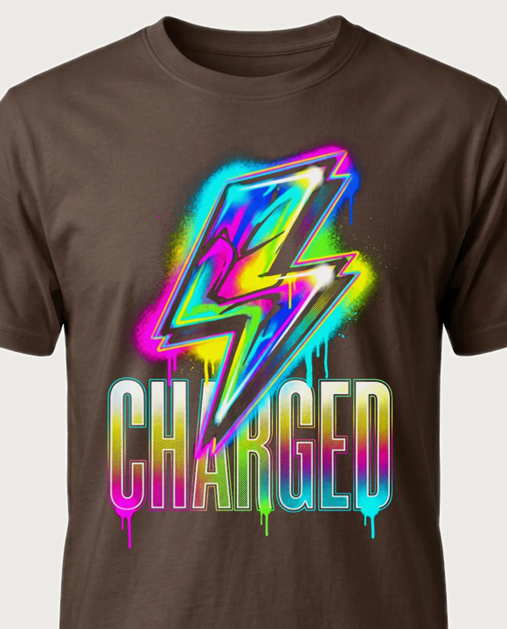 CHARGED lightning bolt — Graffiti on a chocolate tee
