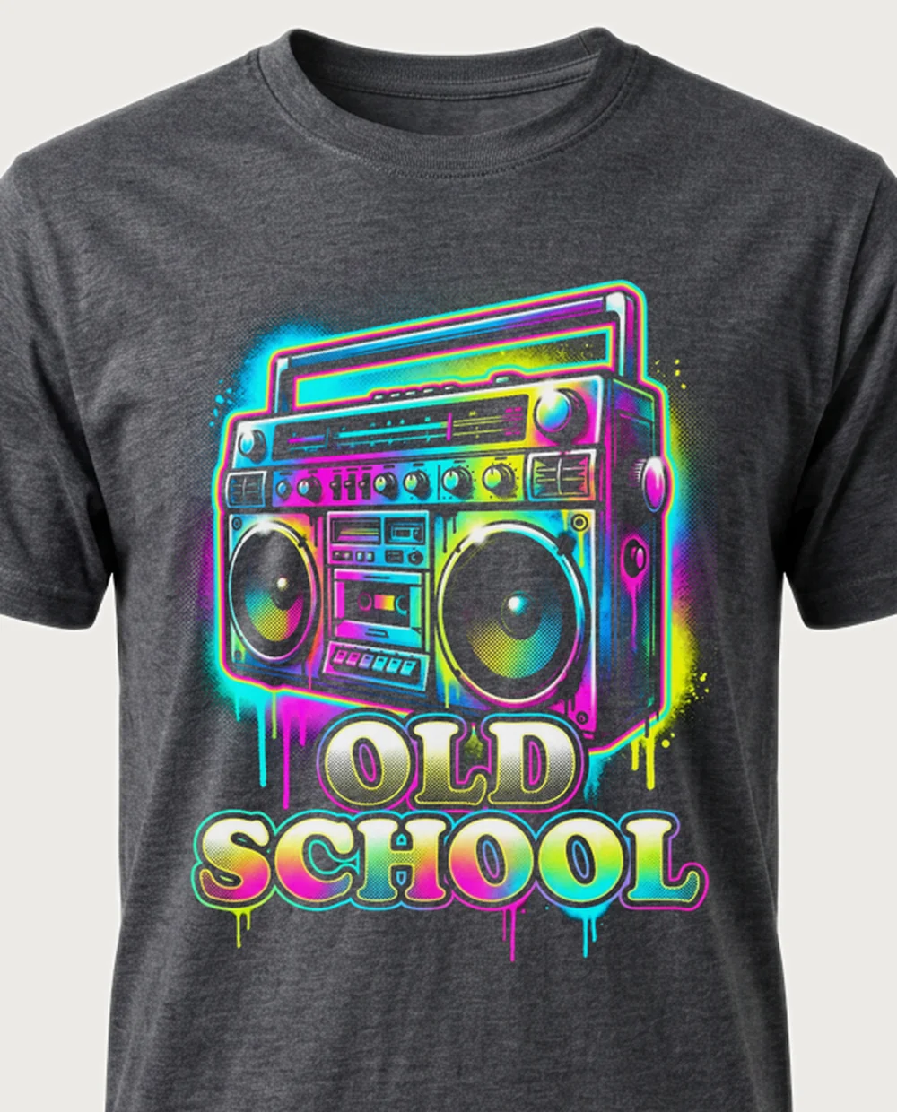 OLD SCHOOL boombox — Graffiti on a dark heather tee