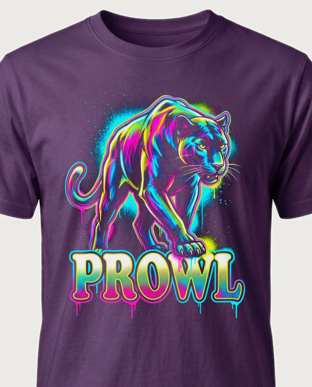 PROWL panther — Graffiti on a purple tee