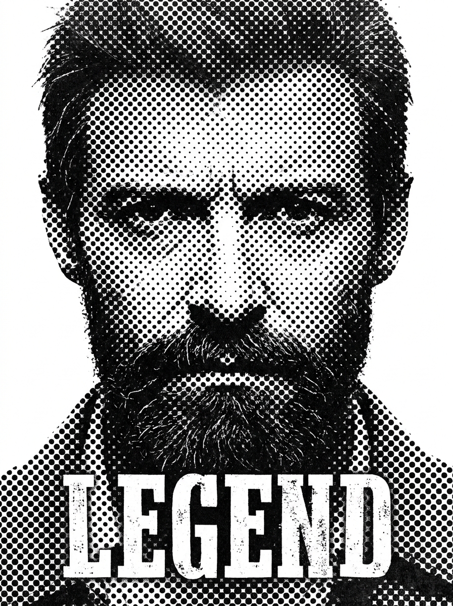 LEGEND portrait — Halftone Print, black on white