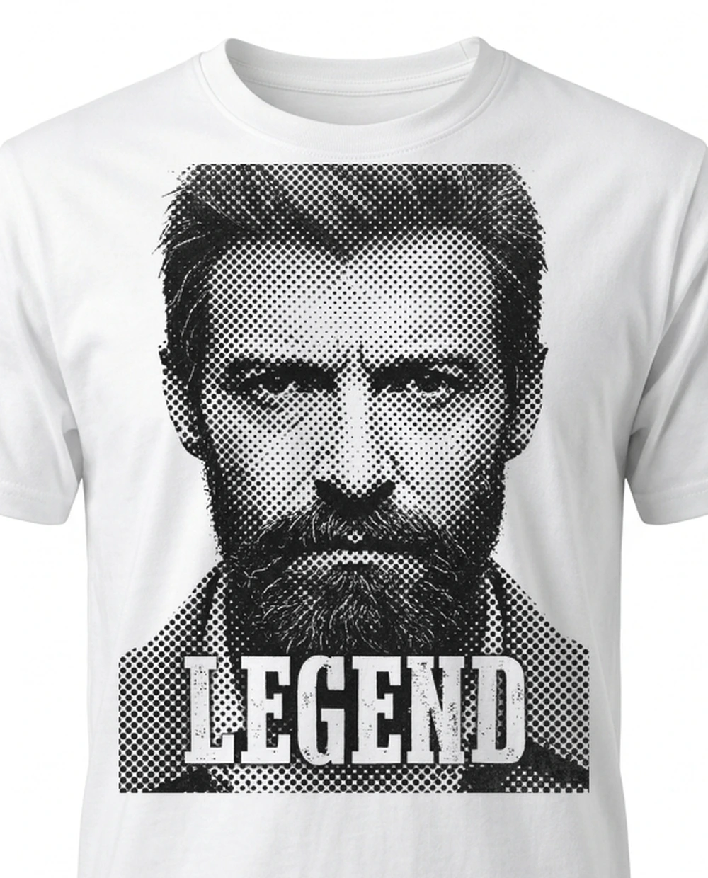 LEGEND portrait — Halftone Print on a white tee
