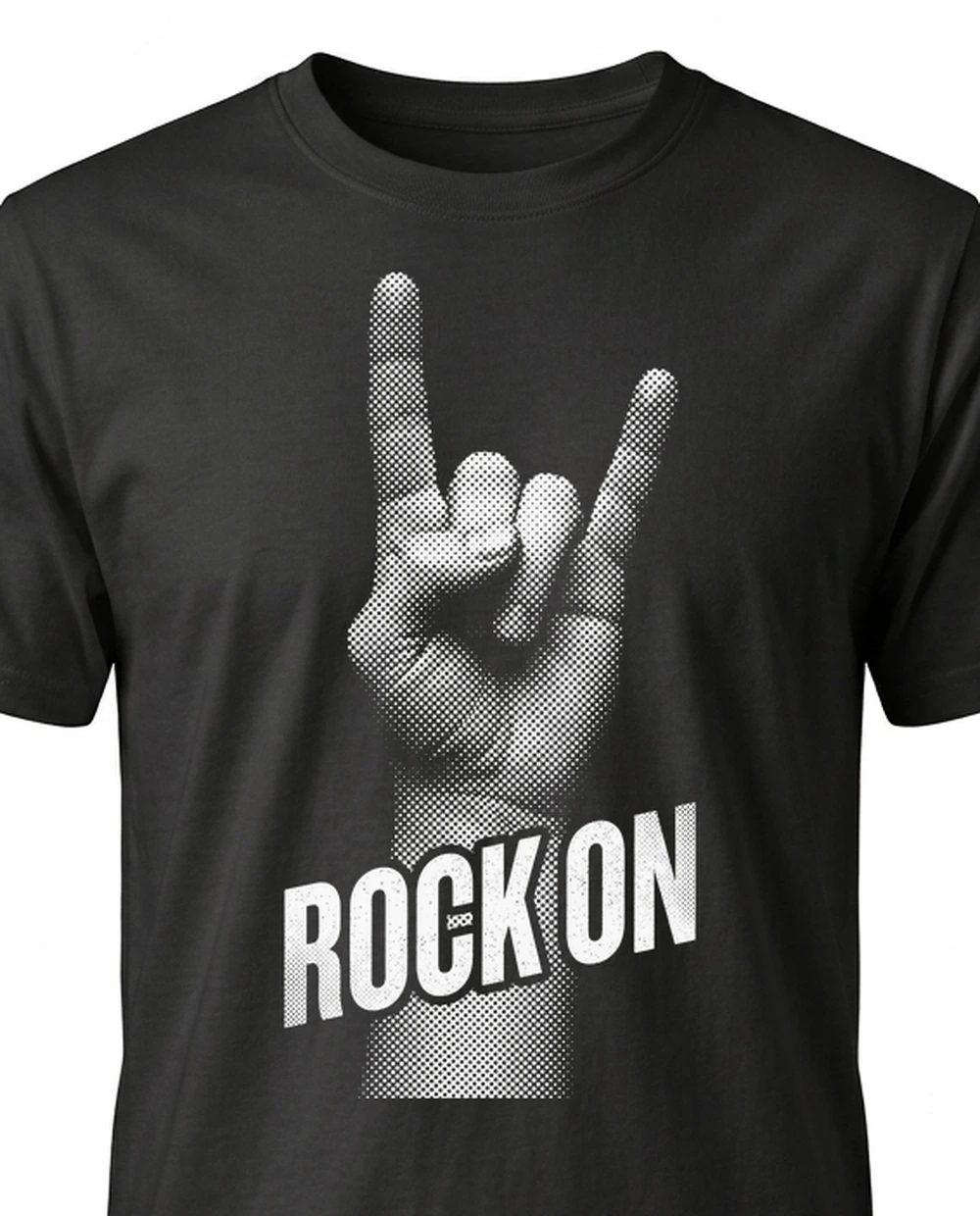 ROCK ON — Halftone Print on a black tee